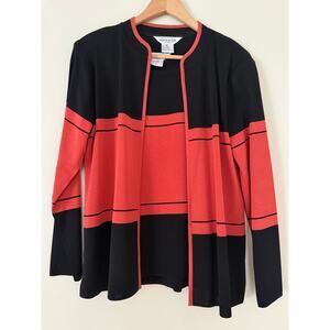 Exclusively Misook Coral Orange Black Cardican Sweater Shell Twinset M Petite